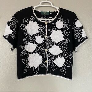 Orvis Black and White Floral Cardigan